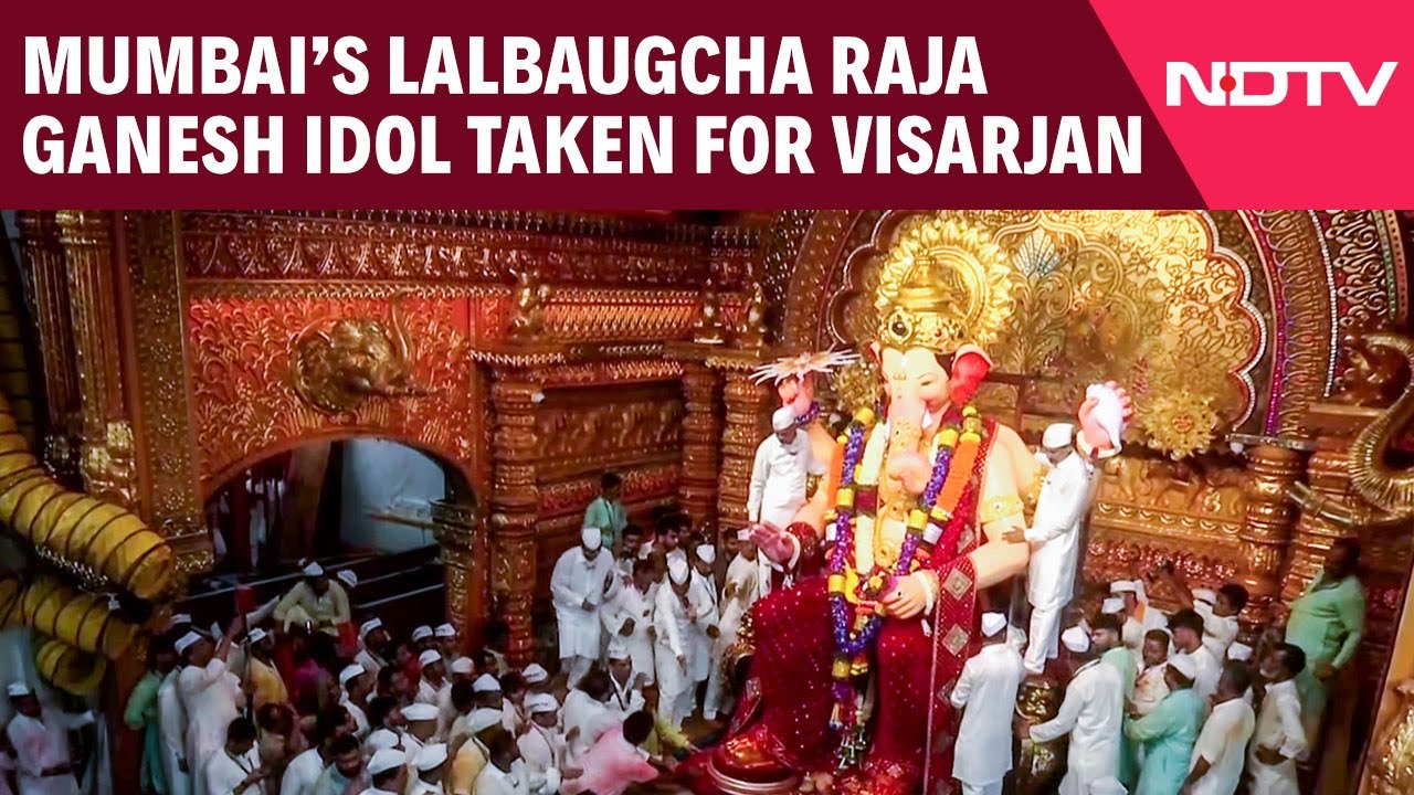 Mumbai's Lalbaugcha Raja Ganesh Idol Taken For Visarjan Amid Emotional Farewell By Devotees