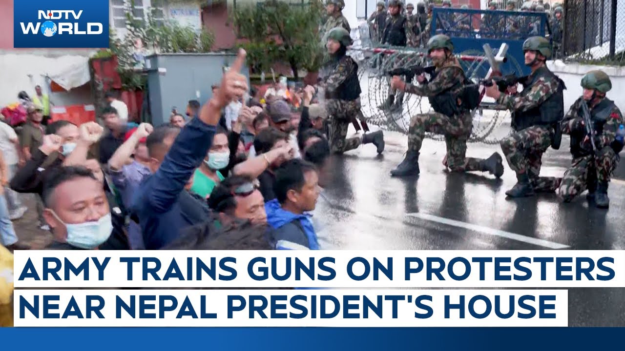 Nepal Army Points Guns at Aggressive Protesters Outside President's Residence