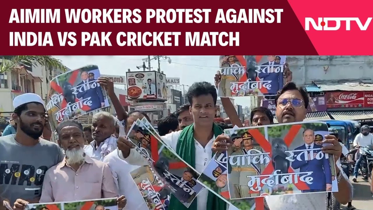 India Vs Pakistan Match Today | AIMIM Workers Protest India-Pakistan Cricket Match In Dubai