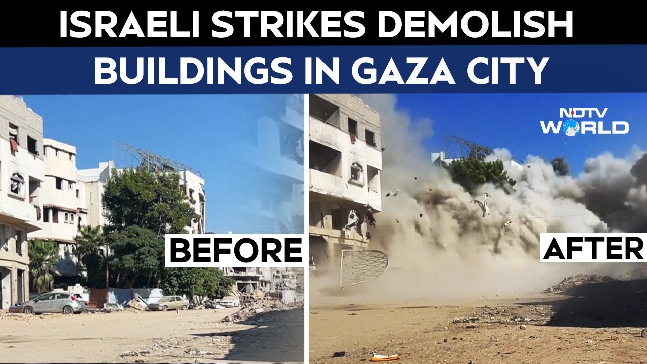 Israeli Strikes Demolish Buildings In Gaza As Palestinians Evacuate The Area, image size:1280x720