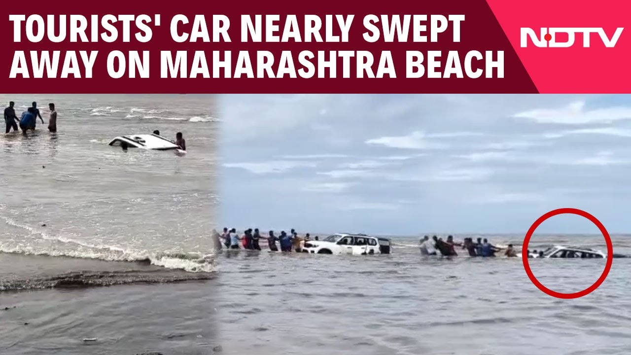 Maharashtra News: Tourists' Car Nearly Swept Away On Maharashtra Beach, Rescued By Locals