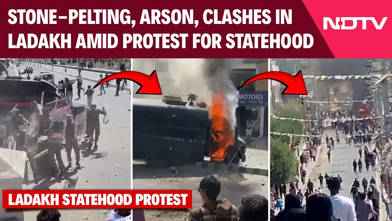Ladakh Protest Today | Clashes, Stone Pelting In Ladakh By Statehood Protesters, Police Van Burnt