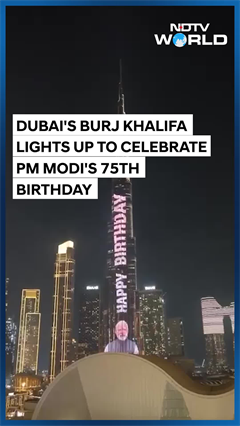 Dubai's Burj Khalifa Illuminates With Images Of PM Modi On His 75th Birthday Dubai's Burj Khalifa Illuminates With Images Of PM Modi On His 75th Birthday