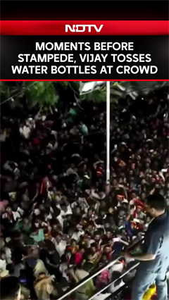 TVK Chief Vijay Tosses Water Bottles At Crowd Before Stampede That Killed 38 TVK Chief Vijay Tosses Water Bottles At Crowd Before Stampede That Killed 38