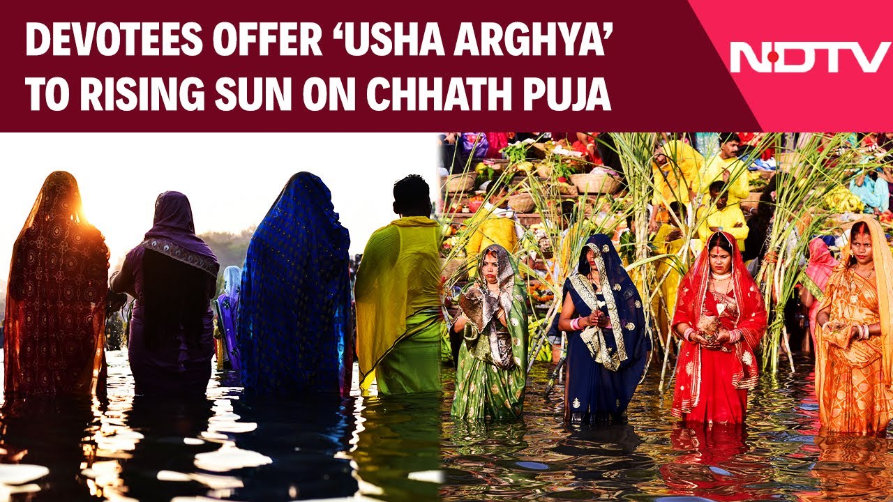 Devotees Offer Morning Arghya To Rising Sun On Chhath Puja