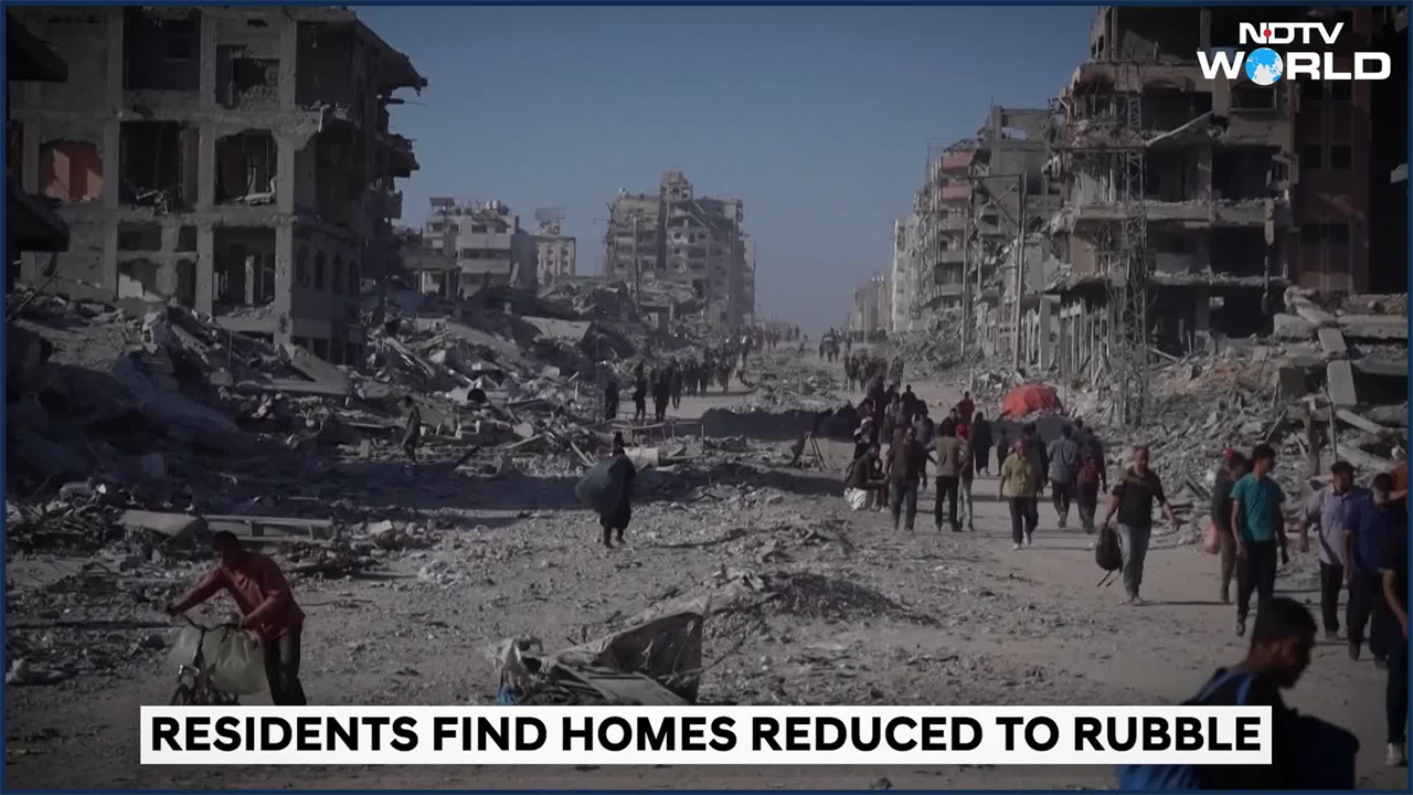 Video: Displaced Palestinians Pass Scenes Of Devastation In Gaza City As They Return To Their Homes