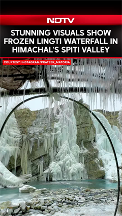 Stunning Visuals Show Frozen Lingti Waterfall In Himachal's Spiti Valley