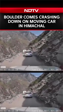 Boulder Roll Down Hill, Hits Moving Car In Himachal Boulder Roll Down Hill, Hits Moving Car In Himachal