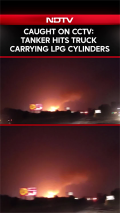 Video: Caught On CCTV: Tanker Hits Parked Truck Carrying LPG Cylinders