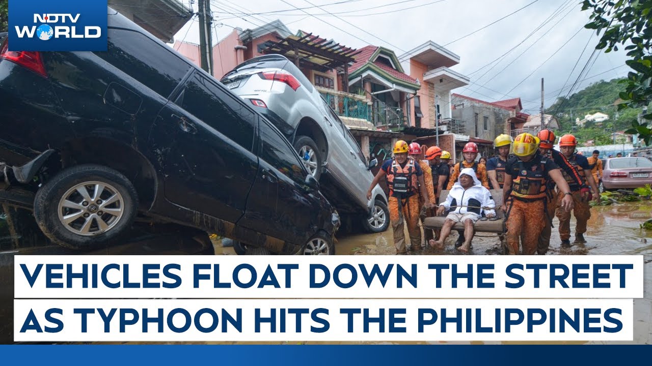 News On Typhoon Today | Vehicles Float Down Street As Deadly Typhoon Kalmaegi Hits The Philippines