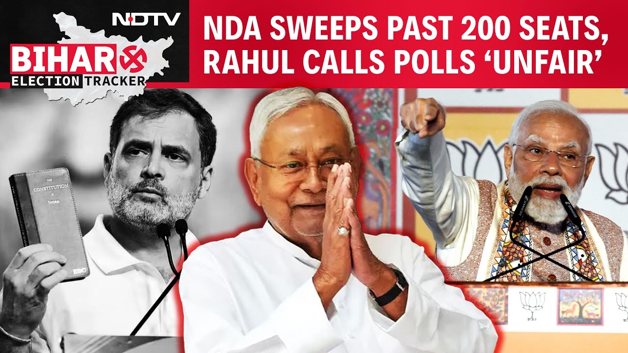 Bihar Election News | NDA Sweeps Past 200 Seats, Rahul Gandhi Calls Election ‘Unfair’, RJD's Crash