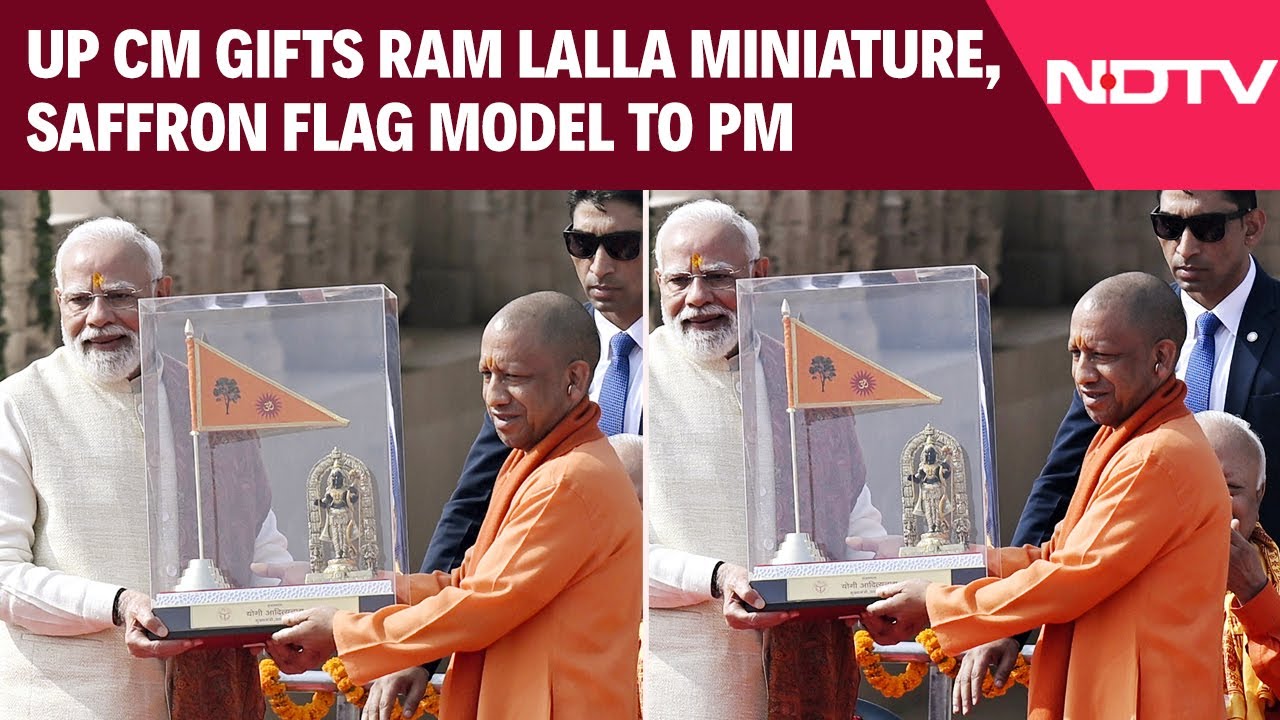 UP CM Yogi Presents Saffron Flag, Ram Lalla Miniature Idol to PM Modi At Ayodhya's Ram Temple