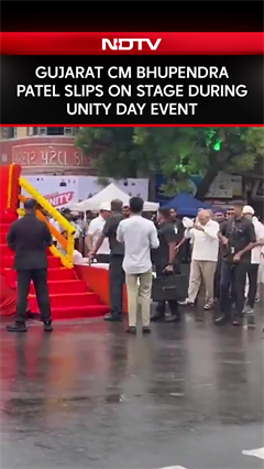 Gujarat CM Bhupendra Patel Slips On Stage During National Unity Day Event