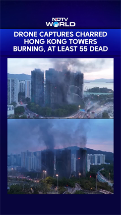 Hong Kong Fire | Drone Captures Charred Hong Kong Towers Burning Amid Deadly High-Rise Inferno
