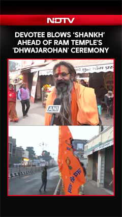 Devotee Blows ‘Shankh’ Ahead Of Historic Flag Hoisting At Shri Ram Janmabhoomi Mandir