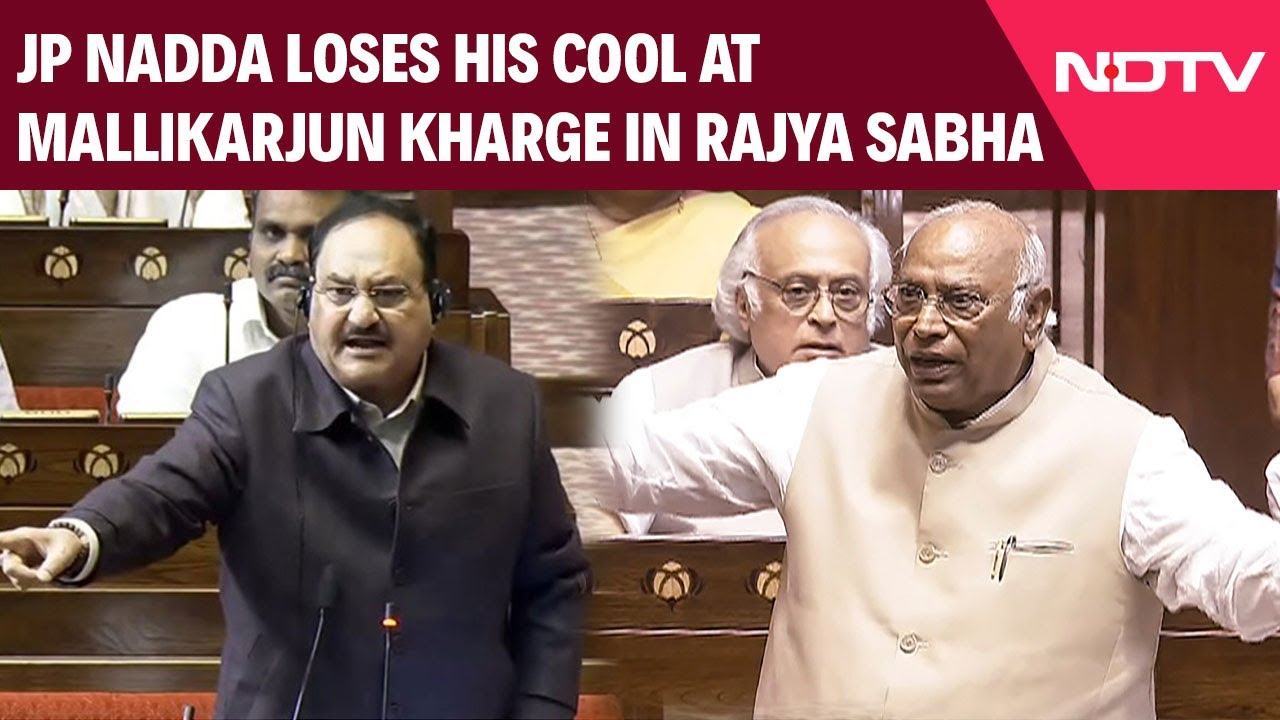 BJP’s JP Nadda Loses His Cool At LoP Mallikarjun Kharge In Rajya Sabha Mid-Speech