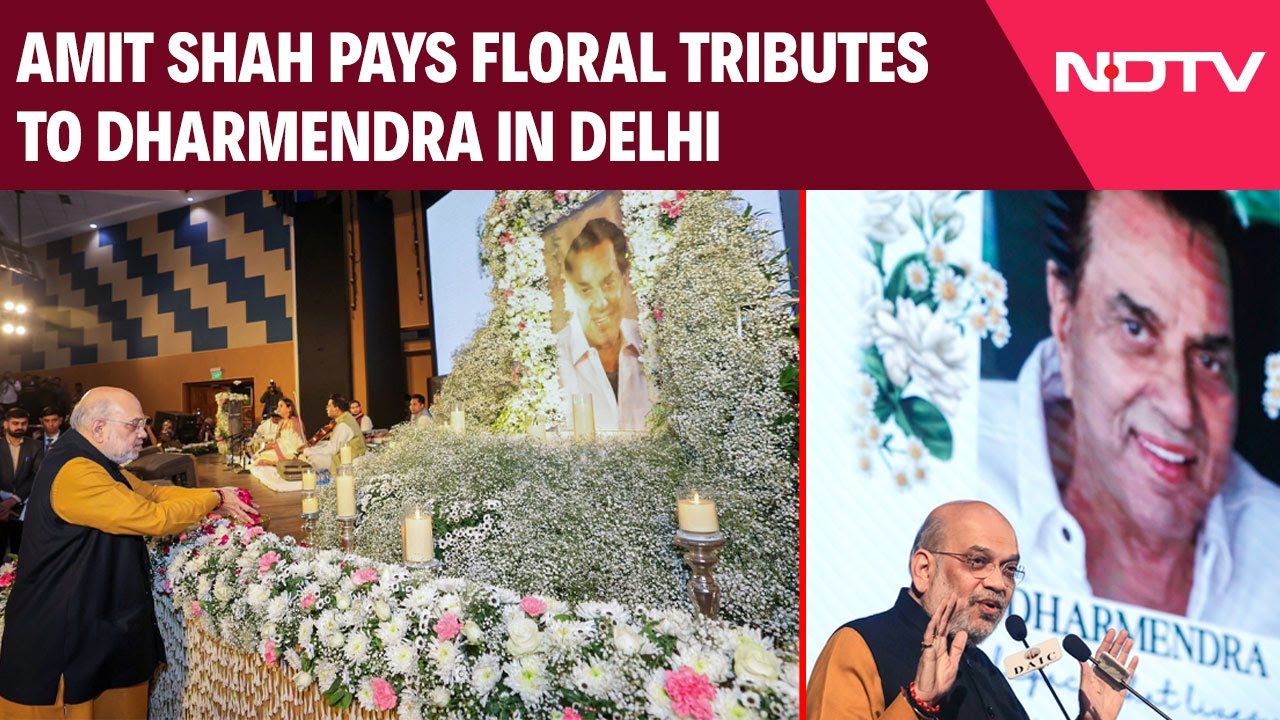 Home Minister Amit Shah Pays Floral Tributes To Veteran Actor Dharmendra In Delhi