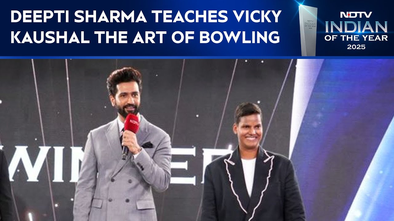 World Cup Winner Deepti Sharma Teaches Vicky Kaushal the Art of Bowling At Indian Of The Year 2025
