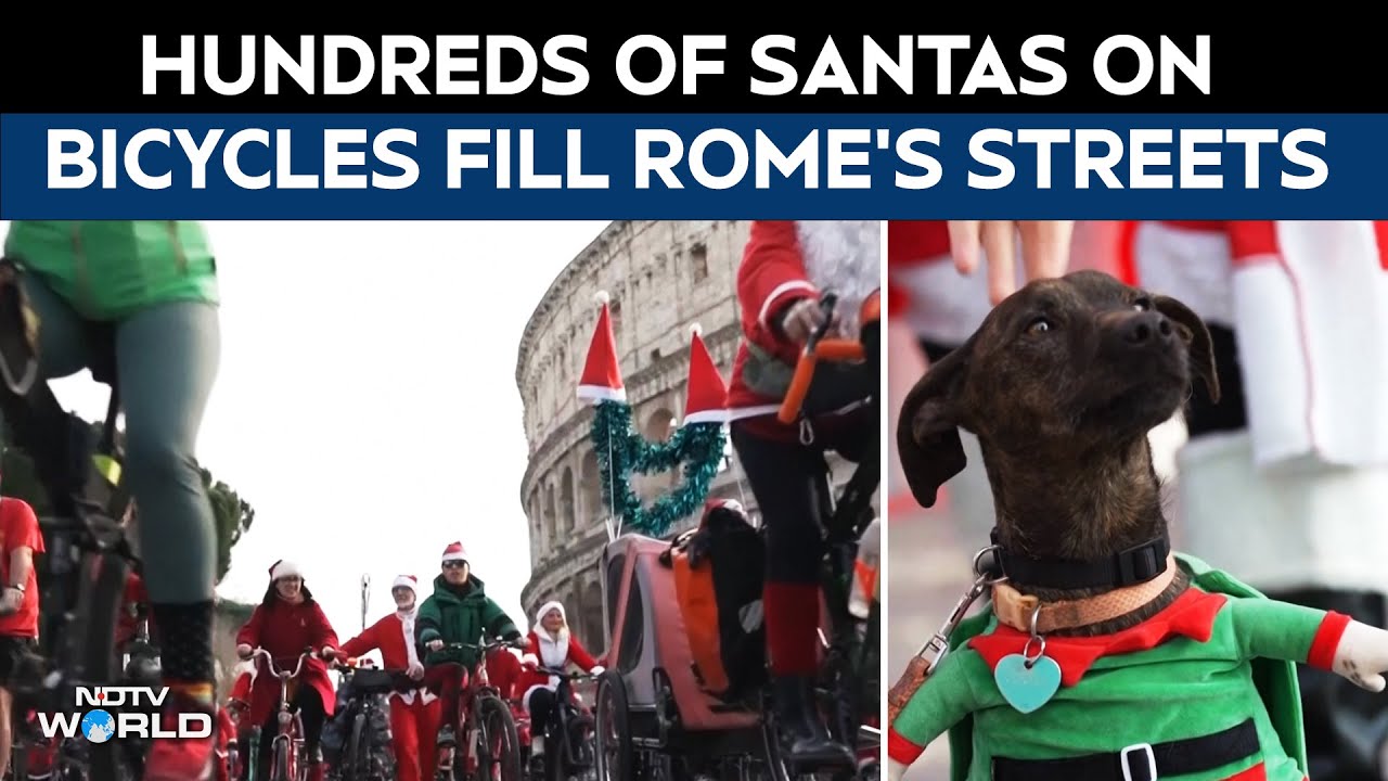 Christmas 2025 | Hundreds Of Santa Clauses Cycle Through Rome To Raise Funds For Sick Children