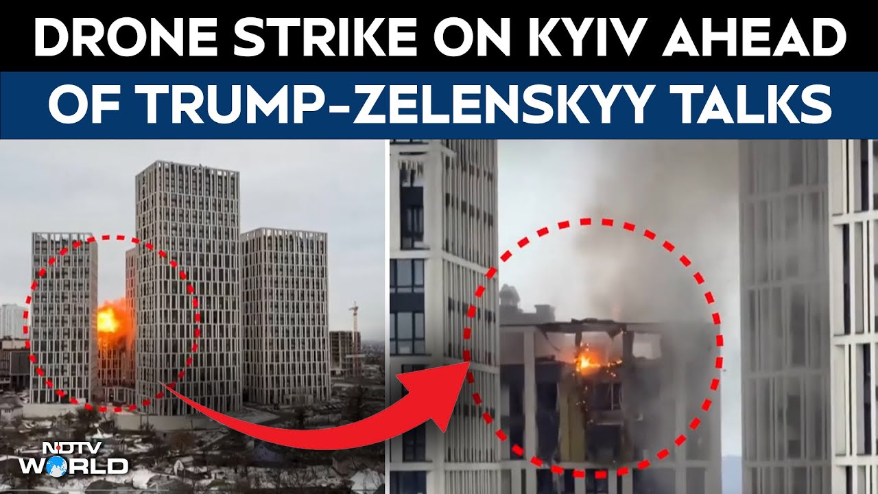 Trump Zelensky Meet | On Camera: Drone Strike Hits Kyiv Building Ahead Of Zelensky-Trump Talks