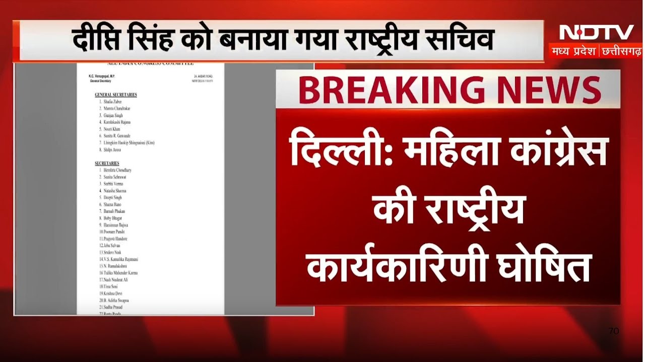 Mahila Congress की राष्ट्रीय कार्यकारिणी घोषित, 8 General Secretary और 33 Secretarie की हुई नियुक्ति