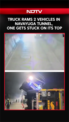 Truck Rams 2 Vehicles Inside Navayuga Tunnel, One Perched On Top, No One Injured