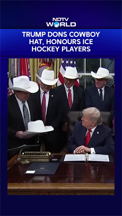Trump Dons Cowboy Hat, Honours Ice Hocket Players Who Defeated Soviets In 1980