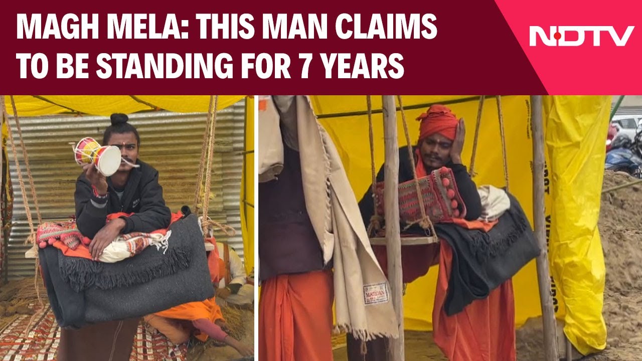Magh Mela: Young Sadhu Draws Attention For Claiming To Be Standing For Seven Years