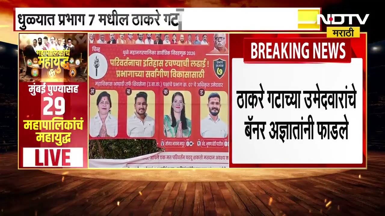 Dhule धुळ्यात प्रभाग 7 मधील Thackeray गटाच्या उमेदवारांचे बॅनर्स फाडले ।  Municipal Corporation