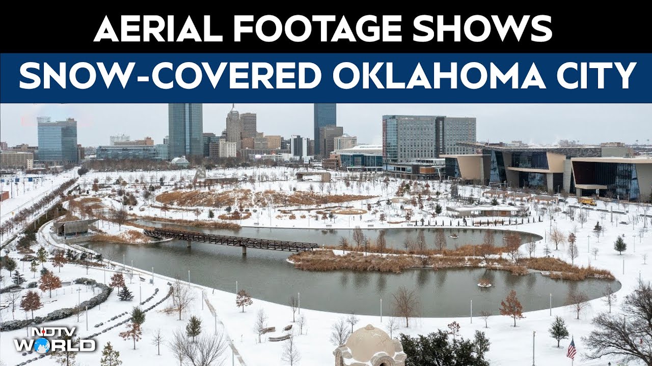 Oklahoma City Weather Live | Aerial Footage Shows Snow-Covered Oklahoma City, Snow Plows At Work