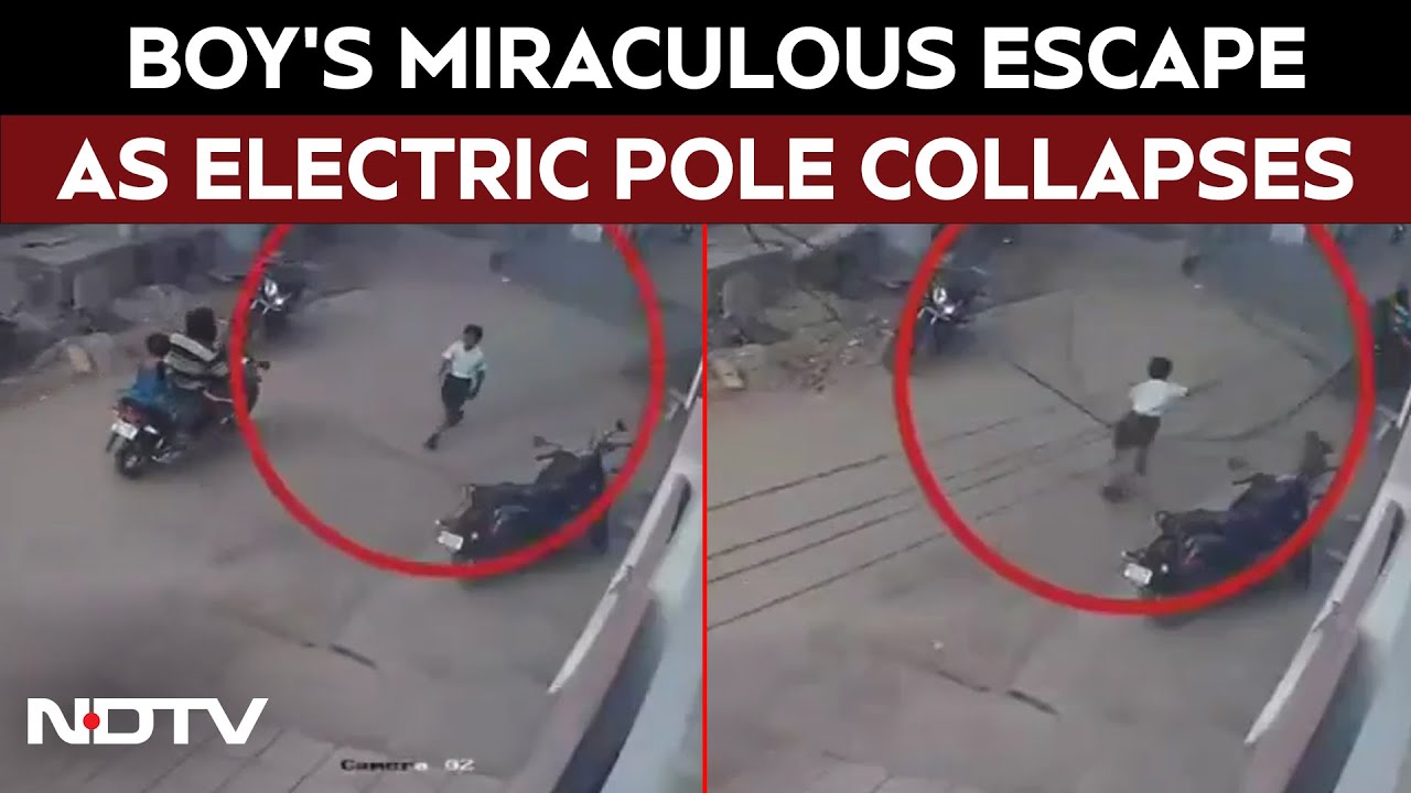 Andhra Pradesh News | Schoolboy Miraculously Escapes as Electric Pole Collapses in Kurnool