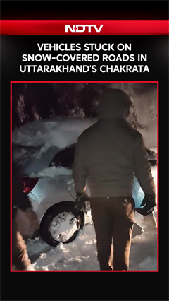 Vehicles Stuck On Snow-Covered Roads In Uttarakhand's Chakrata