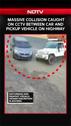 Massive Collision Caught On CCTV Between Car And Pickup Vehicle On Highway