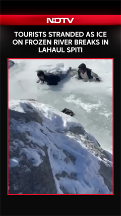 Himachal Pradesh News | Reel-Making Turns Risky, Tourists Trapped On Frozen River Ice At Koksar