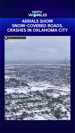 Aerial Footage Shows Snow-Covered Oklahoma City, Snow Plows At Work