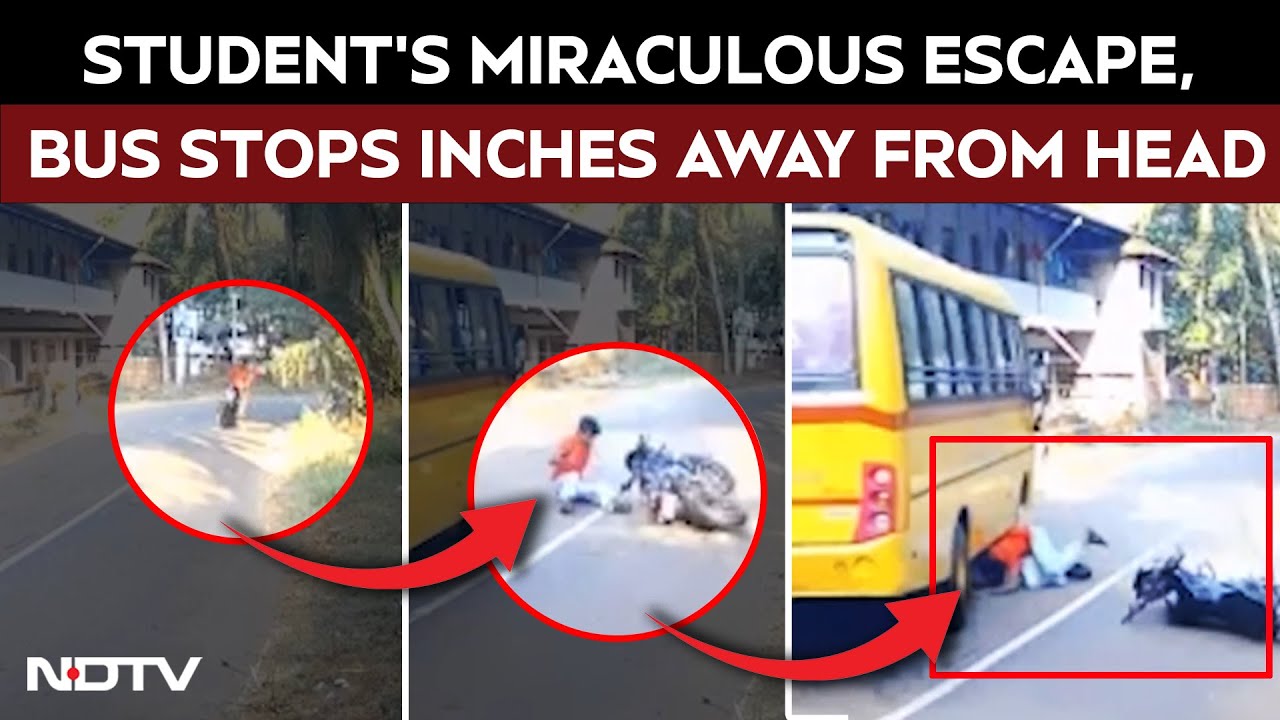 Video: Student Escapes Death As Bus Stops Inches Away From Head In Kerala