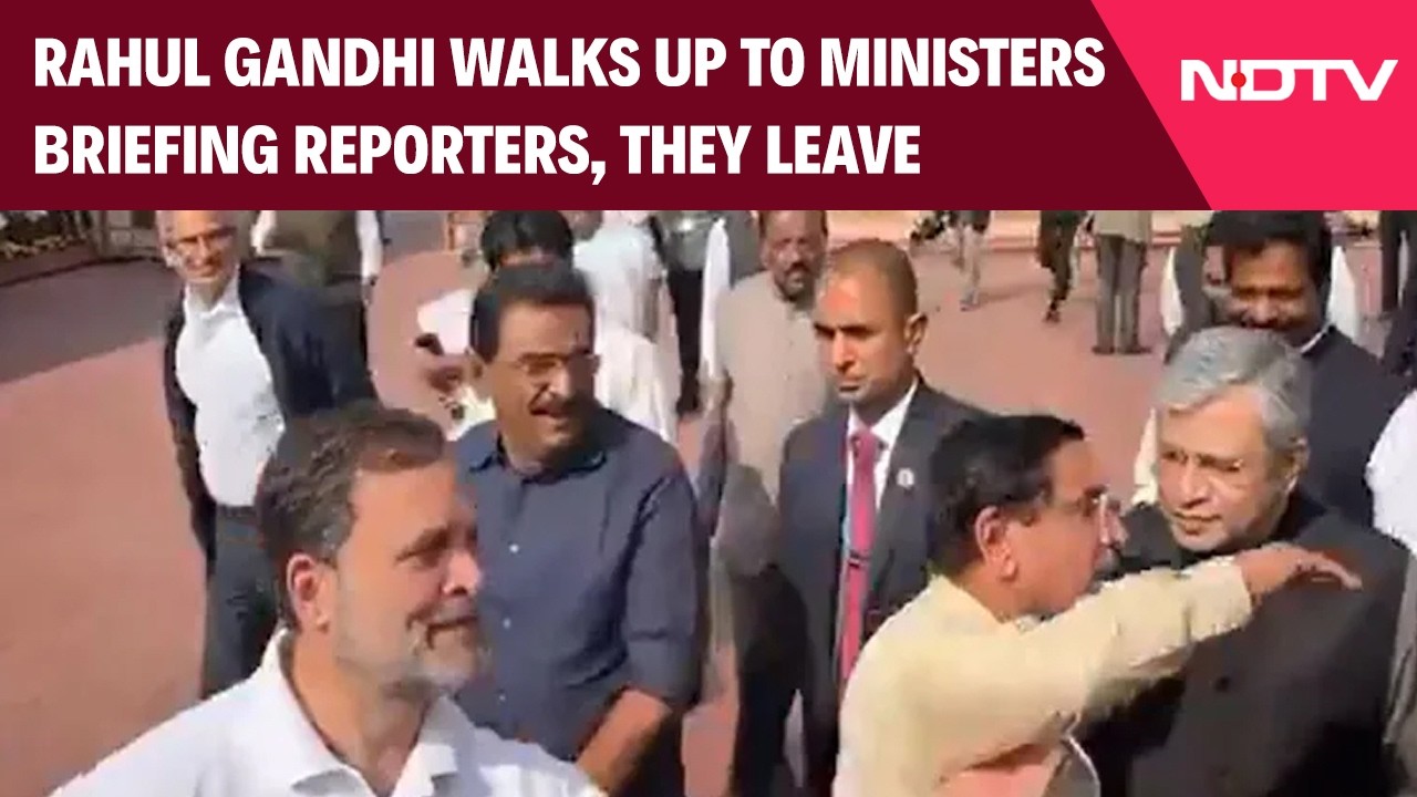 Rahul Gandhi Walks Up To Ministers Briefing Reporters, They Leave