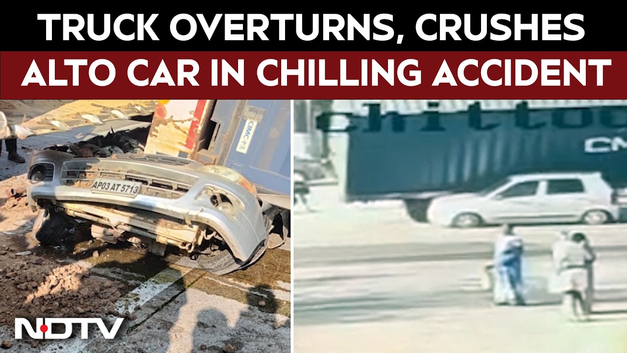On cam: Truck Overturns, Crushes Alto Car in Chilling Accident
