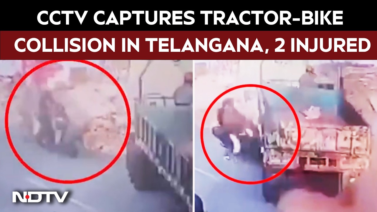 Telangana Road Accident | CCTV Captures Tractor-Bike Collision In Telangana; Two Injured