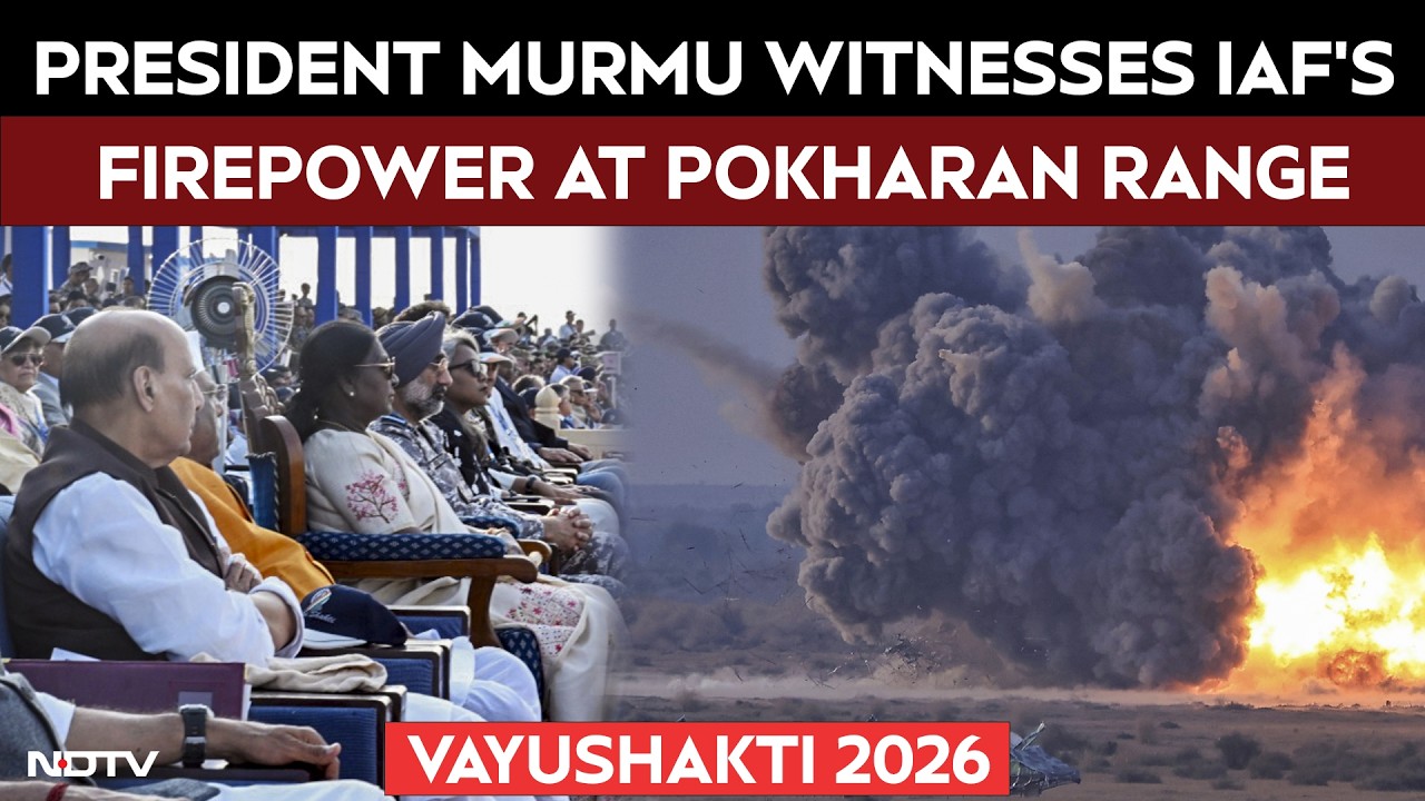 Droupadi Murmu, Rajnath Singh Witness IAF’s Firepower At Pokhran During Vayu Shakti 2026