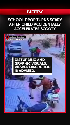 Video: School Drop Turns Scary After Child Accidentally Accelerates Scooty in Rajasthan