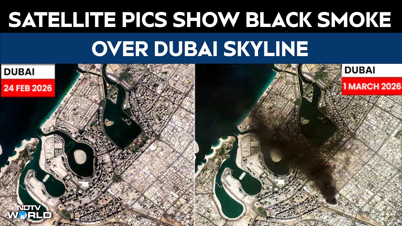 Satellite Pics Show Black Smoke Over Dubai Skyline As Iran Attacks Continue