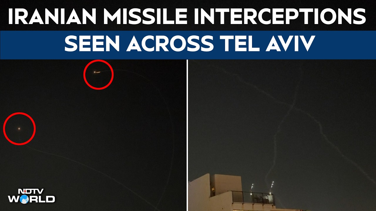 Iranian Missiles Launched Towards Israel, Interceptions Seen Across Tel Aviv