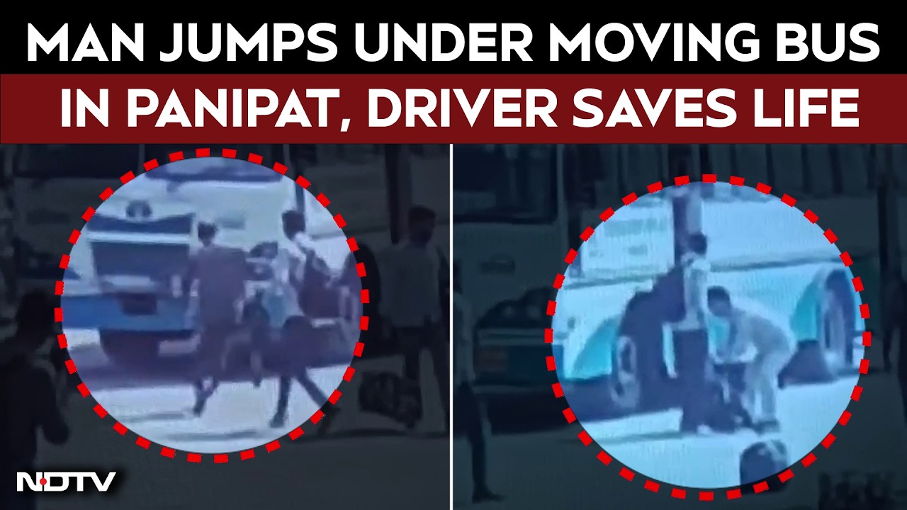 On Camera: Man Jumps Under Moving Bus In Panipat, Driver Stops Bus Just In Time