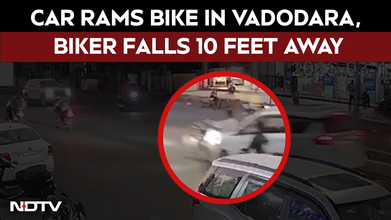 Gujarat News | On Camera, Car Rams Bike In Gujarat's Vadodara, Biker Falls 10 Feet Away