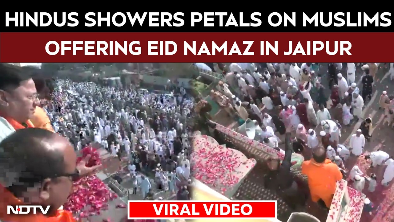 Eid 2026 | Members Of Hindu-Ekta Samiti Shower Petals On Muslims Offering Eid Namaz In Jaipur