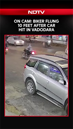 Gujarat | On Camera, Car Rams Bike In Gujarat's Vadodara, Biker Falls 10 Feet Away