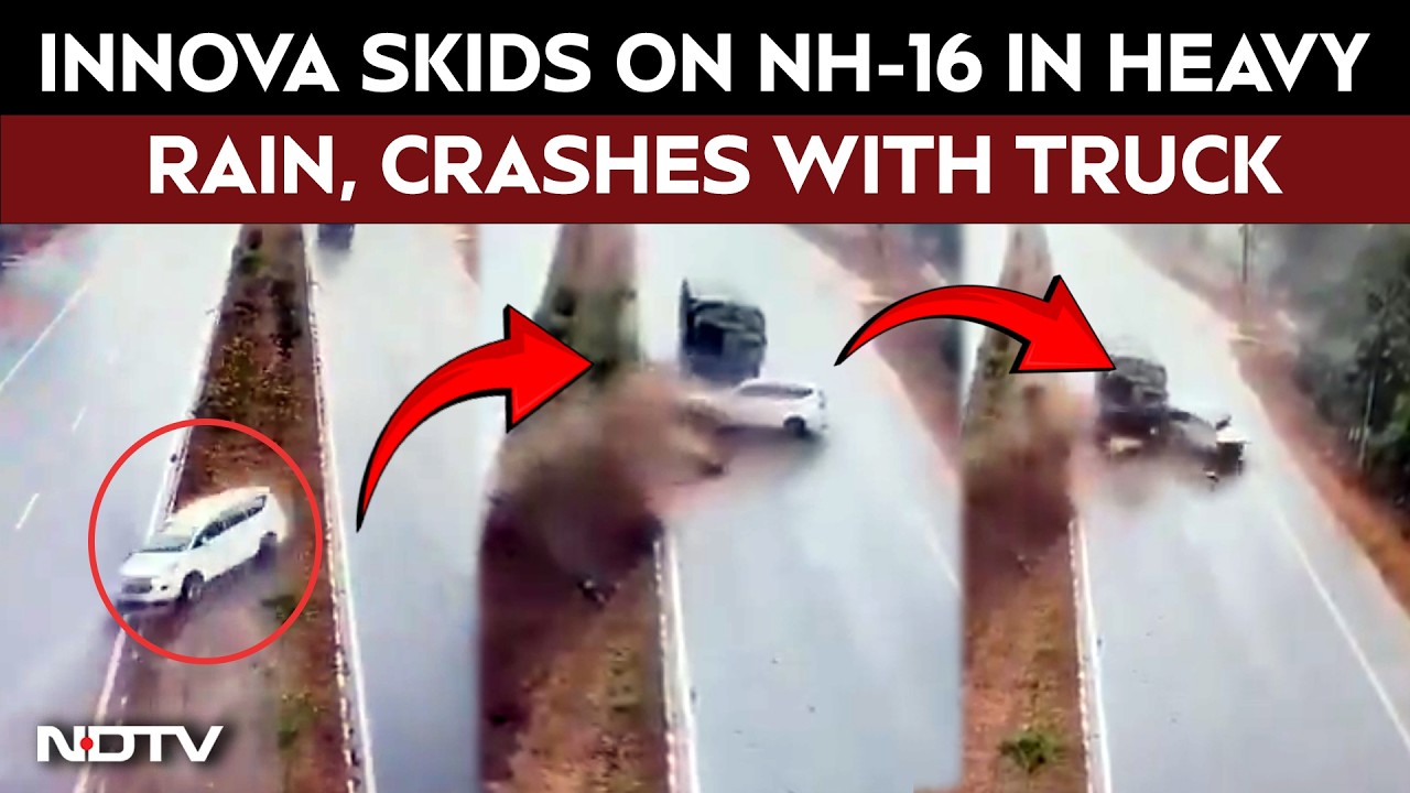 Innova Skids On NH-16 In Heavy Rain, 2 Critical After Crash With Truck