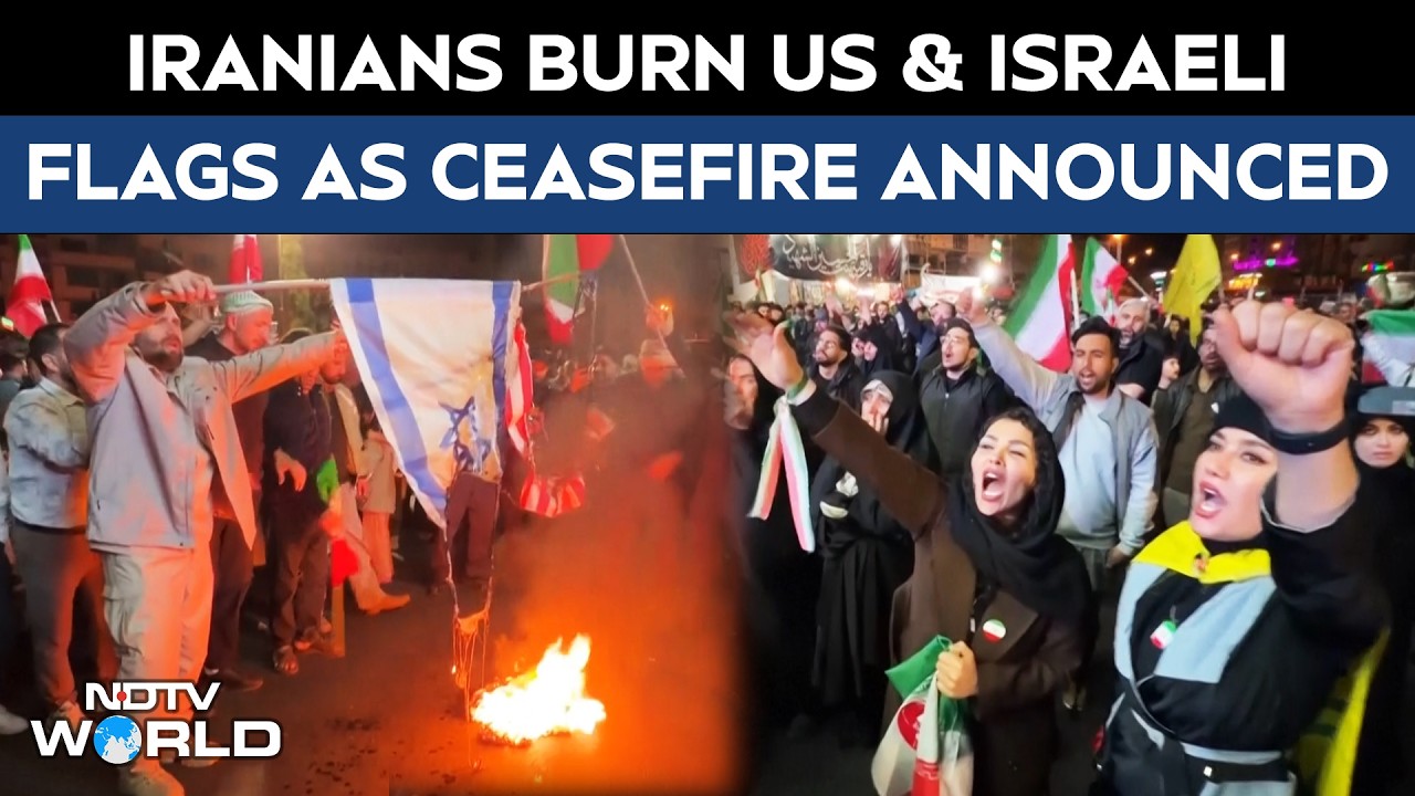 Iranians Burn US & Israeli Flags In Celebration Of The Ceasefire