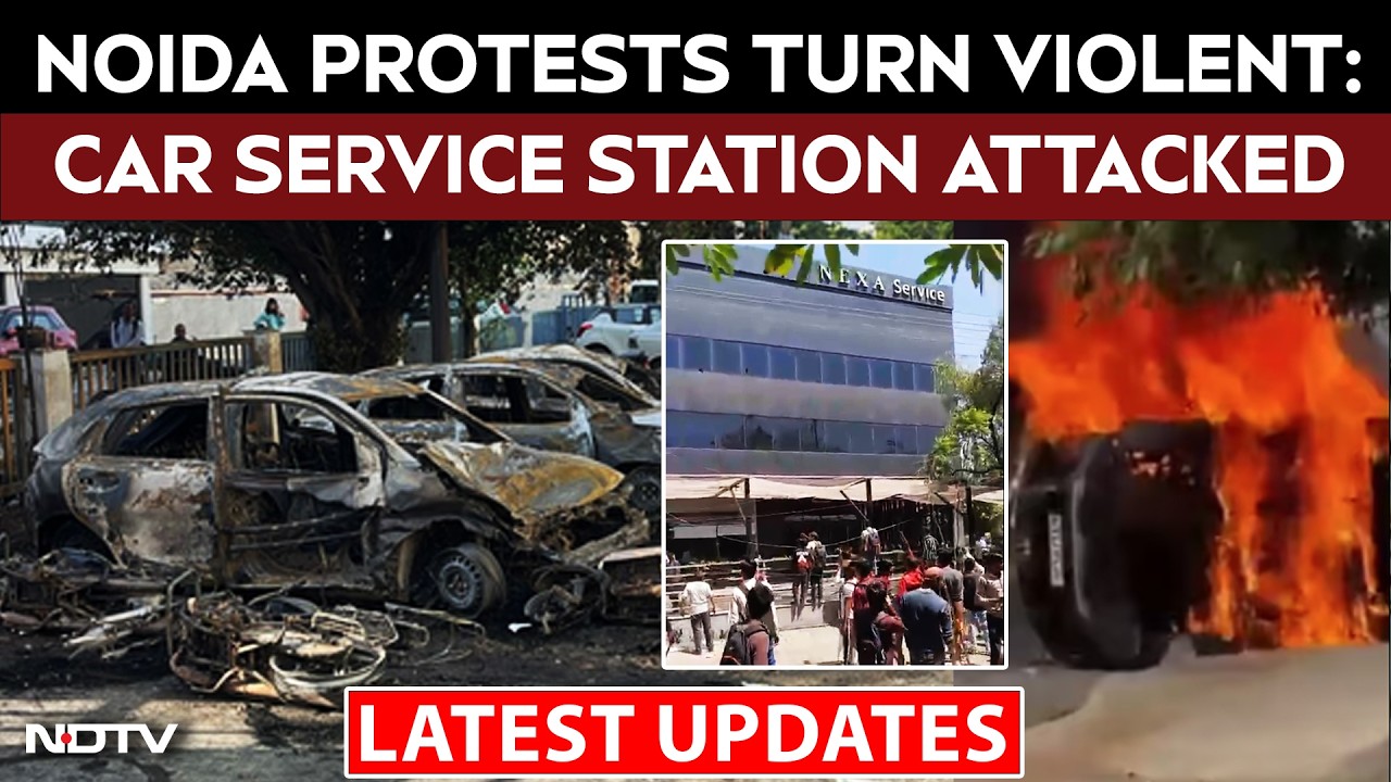Noida Protest Latest News | Noida Car Service Station Attacked As Workers' Protests Turn Violent